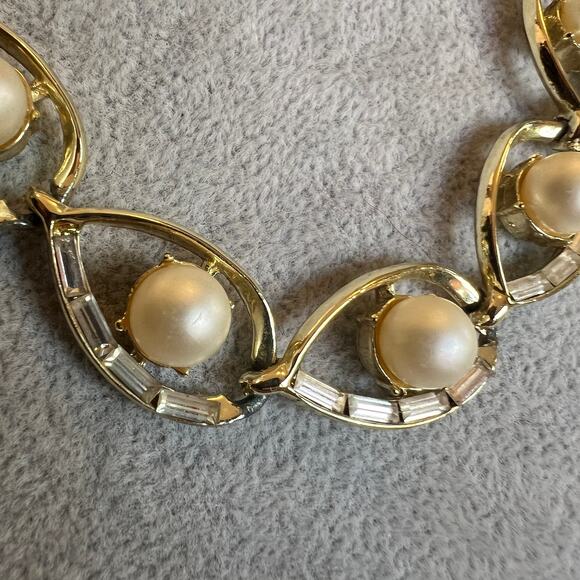 Vintage DODDS-11w30st inc faux pearl rhinestone baguettes parure set Rare estate - Picture 3 of 10